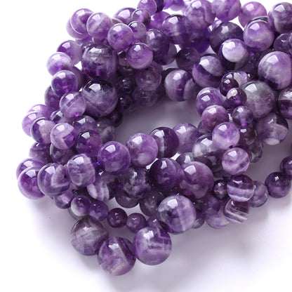 75PCS 10MM Purple Amethyst Dream Lace Beads Natural Quartz Crystal Stone Loose Beads for Jewelry Making DIY Bracelet Grade A+