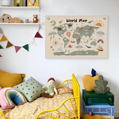 Wheatwin World Maps for Wall, Kids World Map Banner, Cute Animal World Map Educational Tapestry Wall Hanging Banner Flag Decor for Kids Room Classroom Playroom