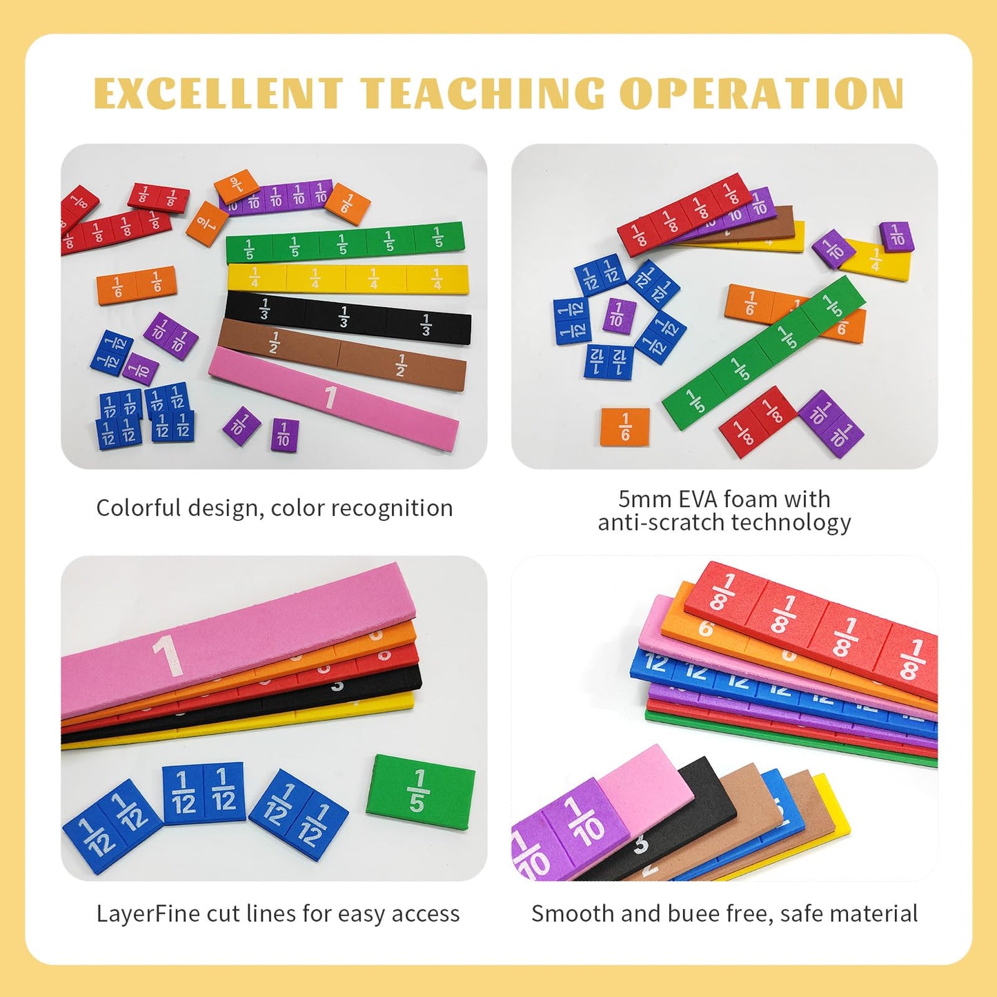 HEHIPLE Plastic Rainbow Fraction Tiles, Rainbow Montessori Math Materials, Fraction Set for Math Classroom Fractions Manipulatives Math Manipulatives for Home School Supplies