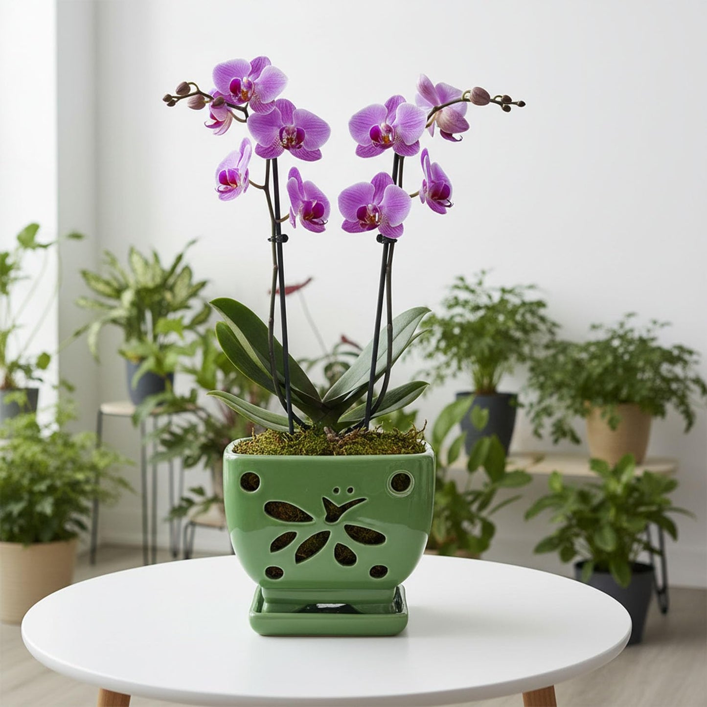 Grdthzey Orchid Pots with Holes Square Ceramic Orchid Planter Pots 5.5 inch (Green)