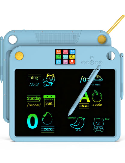 Multifunctional LCD Writing Tablet for 4-9 Kids Dual-Screen Pad（9 Learning Themes） Charging Erasable Board with Extra Stylus Lock Switch,Educational Learning Toys Birthday Gifts for Girls Boys (Blue)