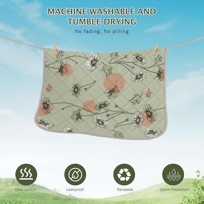 IEUUMLER Washable Pee Pads for Dogs, 2 Pack Non-Slip & Waterproof Pack Whelping Pad, Reusable Washable Puppy Potty Training Pad with Fast Absorbent for Playpen EU007 (Grass Green Daisy, 48"X30"-2pcs)