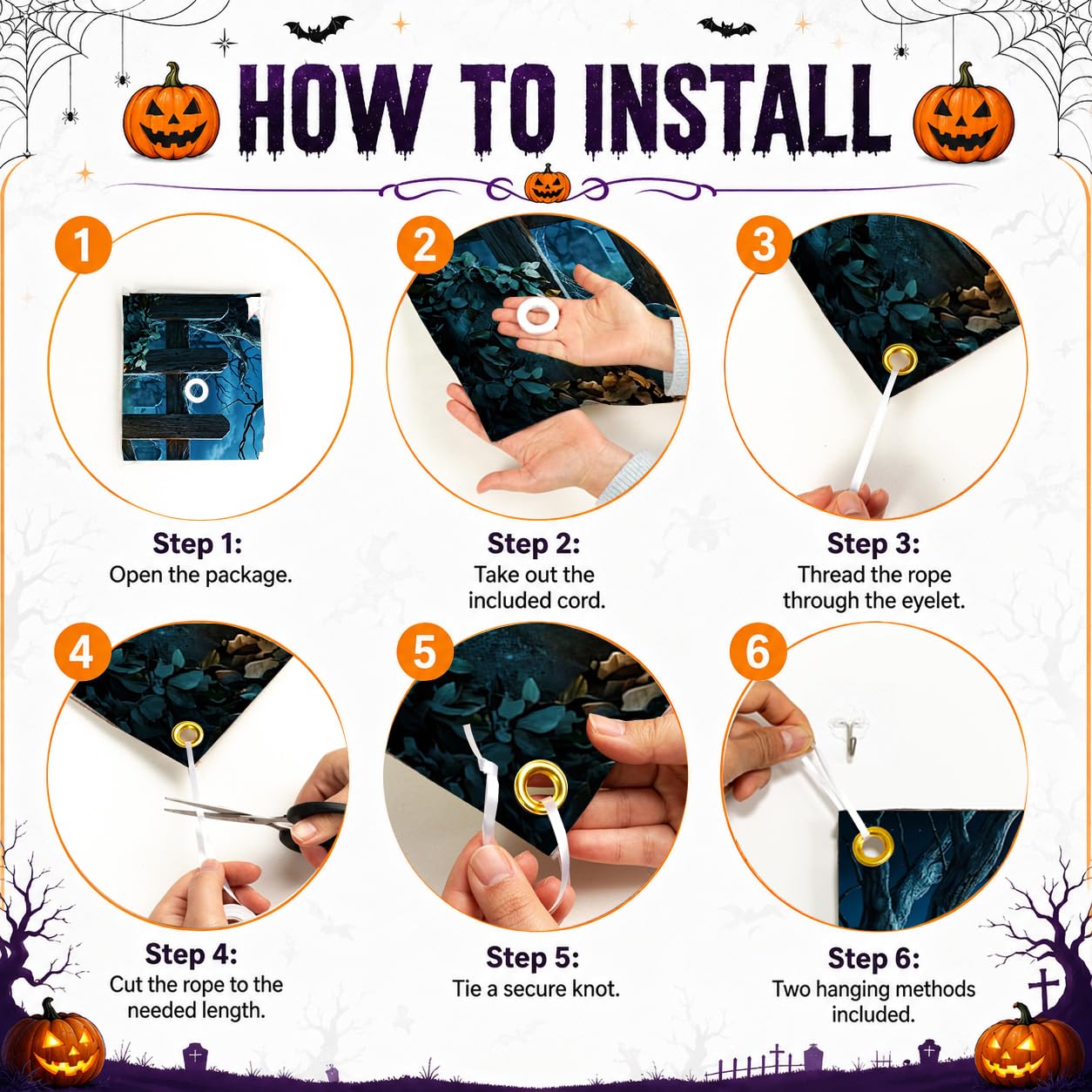 Halloween Garage Door Banner 157.5x70.9in Haunted House Graveyard Scene with Rope 393.7in & 10 Grommets Double Stitch Outdoor Garage Door Cover Halloween Garage Door Decorations Backdrop