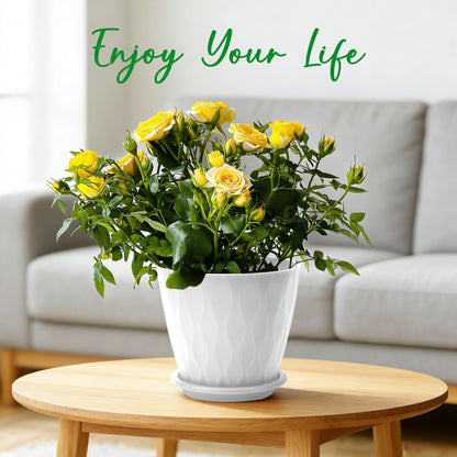YNNICO 6 inch Plant Pots, 6 Pack Flower Pots Outdoor Indoor, Planters with Drainage Hole and Tray Saucer-White