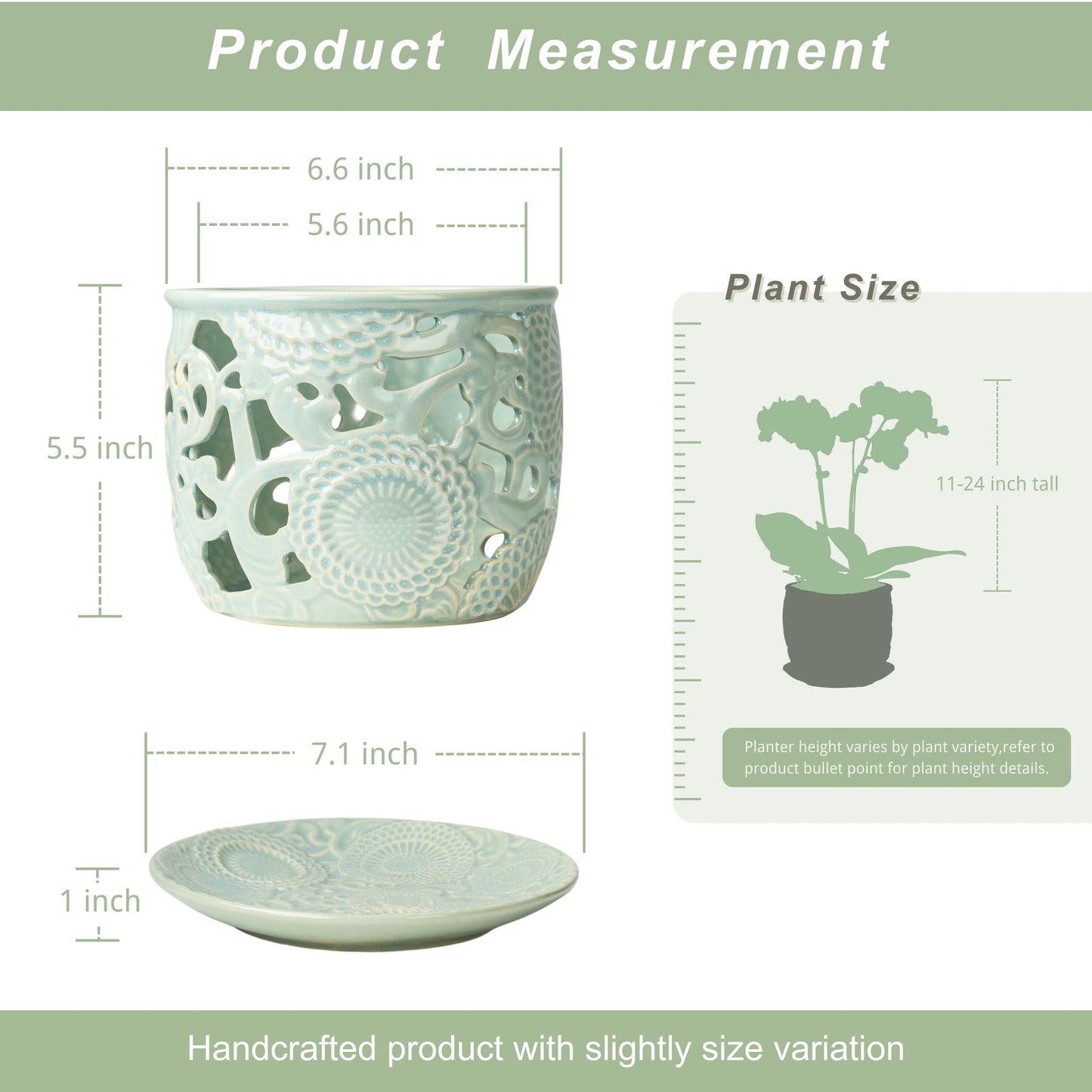 HERDUK Ceramic Orchid Pot, Orchid Pots with Drainage Holes & Saucer 6.5 Inch,Orchid Pot for Repotting Indoor, Orchid Containers with Precise Aeration & Drainage Sky Blue