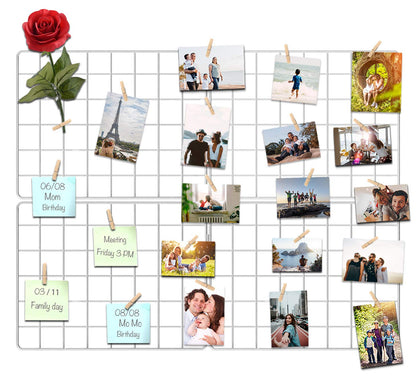 Kakivan Wire Wall Grid Panel for Photo Display, DIY White Iron Picture Frames Collage for Hanging Wall Decor, Foldable Multi Pictures Organizer with 12 Clips, 31'' X 24'' Inch. (2 Pack)