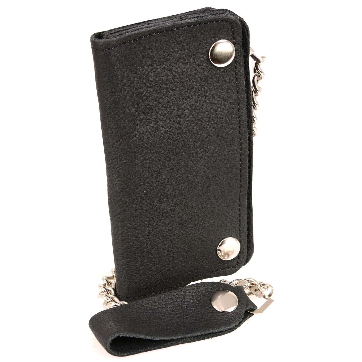 Milwaukee Leather MLW7883 Men's 6” Black Premium Leather Soft Biker Wallet - Bi-Fold Anti-Theft Stainless Steel Chain - One Size