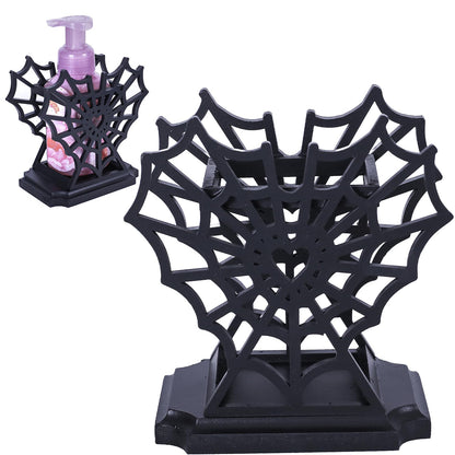 CEFLITECO Spider Web Soap Dispenser Holder – Heart-Shaped Halloween Spider Web Hand Soap Holder for Bathroom – Gothic Wooden Soap Dispenser for Spooky Bathroom Decor – Witchy Gifts for Women