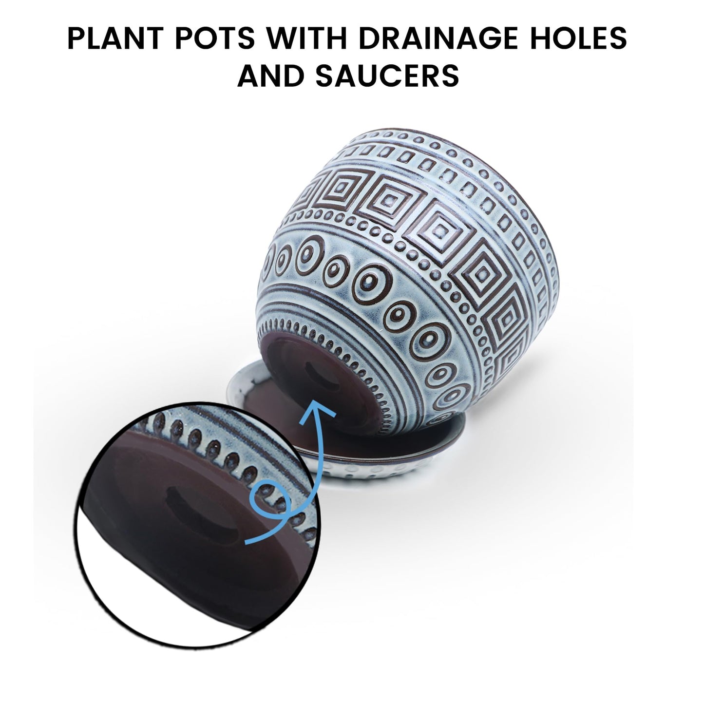 CHAMARKS Ceramic Plant Pots. Flower Pots for Plants. Planter Pots with Drainage Holes and Saucers for Indoor Plants. 5.5 inches Wide, 4.3 inches Deep. Set of 2.