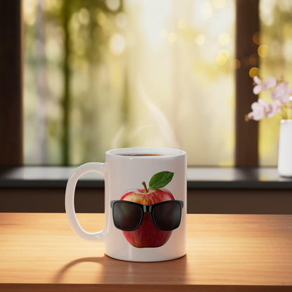 Apple Wearing Sunglasses Tshirt Funny Fruit Costume Graphic Ceramic Mug, White