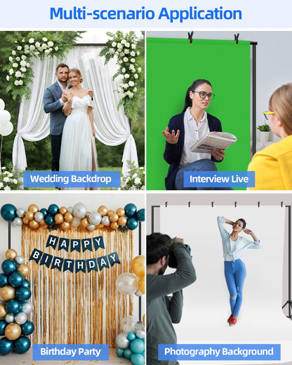 Hemmotop Backdrop Stand 10x8ft (WxH), Photography Background Stand for Parties, Adjustable Photo Backdrop Stands Kit for Wedding, Photo Booth, Party, Decoration, Balloon, Projector Screen