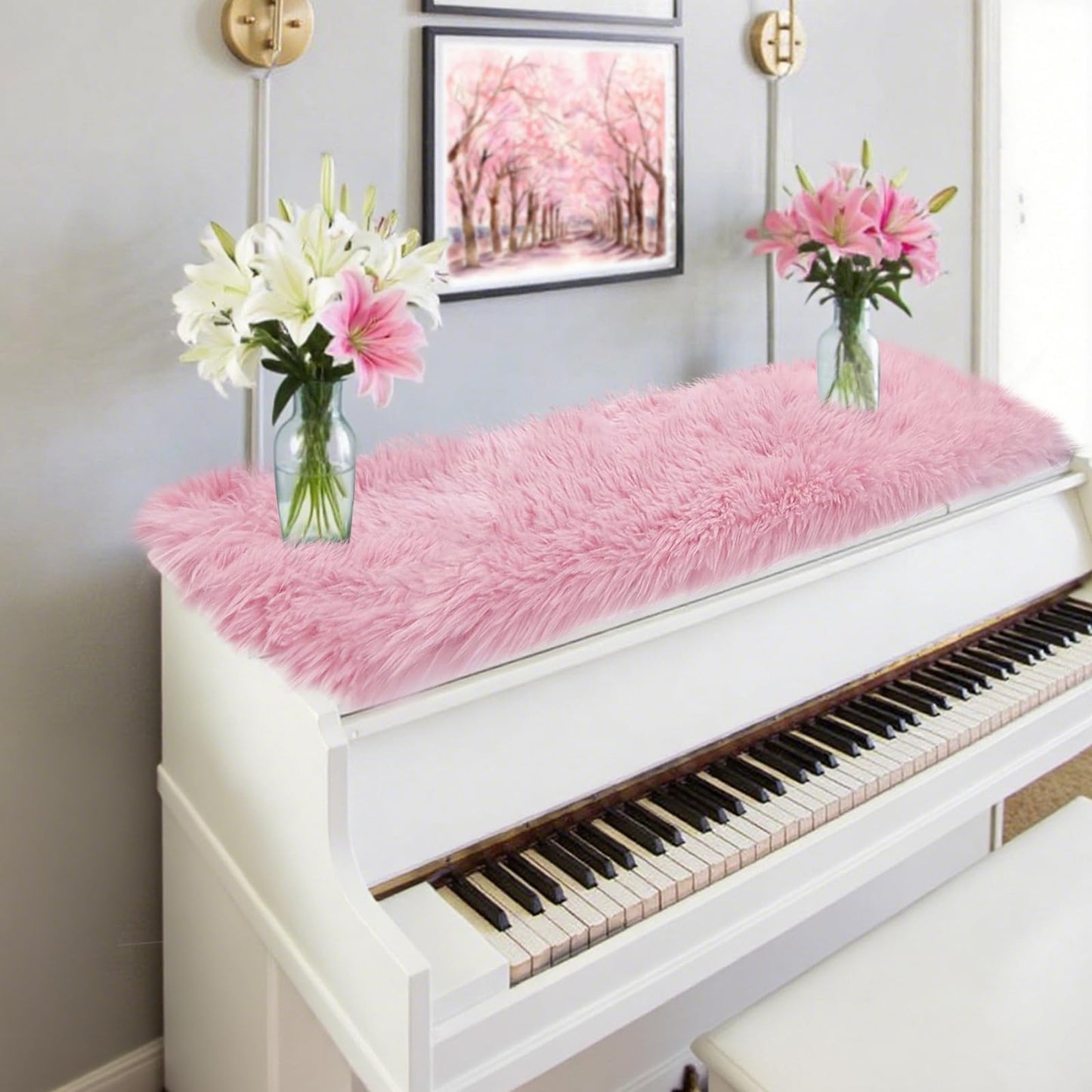 tiosggd Pink Table Runner 12x36 inch, Soft Fluffy Faux Fur Dresser Scarf for Bedroom, Coffee Table, Small Nightstand Cover, Pastel Pink Home Decor for Spring, Birthday, Wedding, Bridal Shower Party