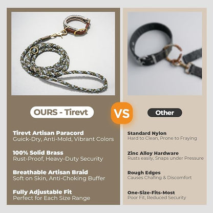Tirevt Hand-Woven Dog Collar and Leash Set:Color-Block Design, Premium Reinforced Buckle, Adjustable Artisan Paracord for Puppies, Small, Medium & Large Dogs (Green, S)