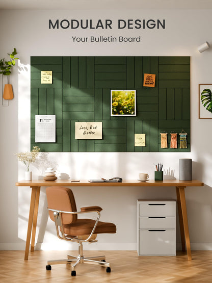 Bumusty Large Cork Board Alternative-48 x 36" Felt Bulletin Board Tiles, with 30 Pushpins, 70 Adhesive Tabs, Bold-Stripe 12-Pack, Cork Boards for Office Push Pin Board Felt Board-Moss Green