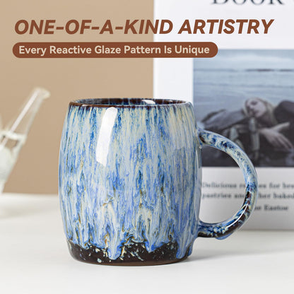Unique Reactive Glaze Ceramic Coffee Mug - 14 oz Large Coffee Cup with Ergonomic Handle, Deep Sea Blue Mug for Coffee, Tea, Milk - Perfect Birthday & Housewarming Gift for Friends, Women, Men