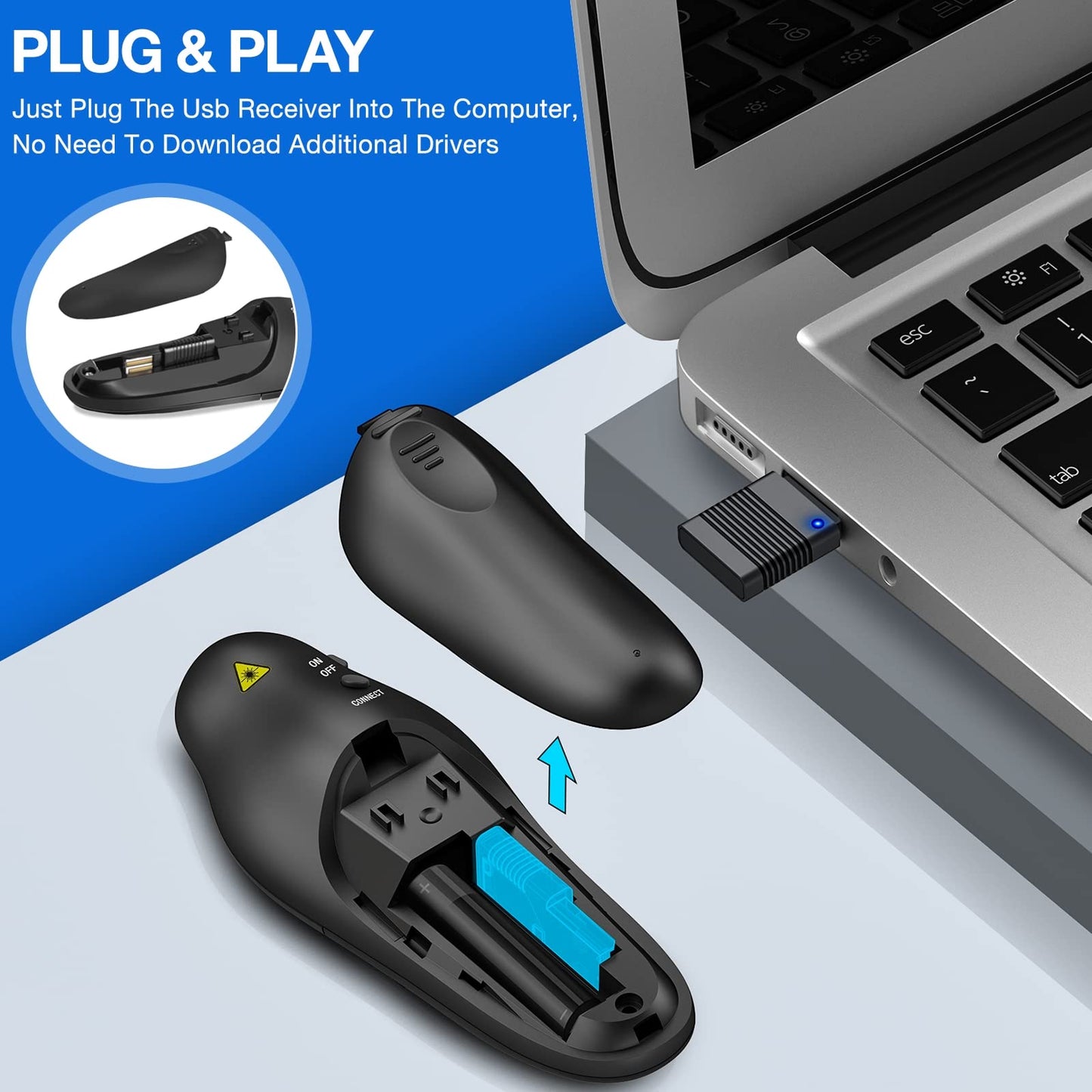 Presentation Clicker Wireless Presenter Remote USB Control Powerpoint PPT Clicker, Clicker RF 2.4GHz Presenter Remote Google Slide Advancer Powerpoint Clicker for Computer/Laptop/Mac/Keynote