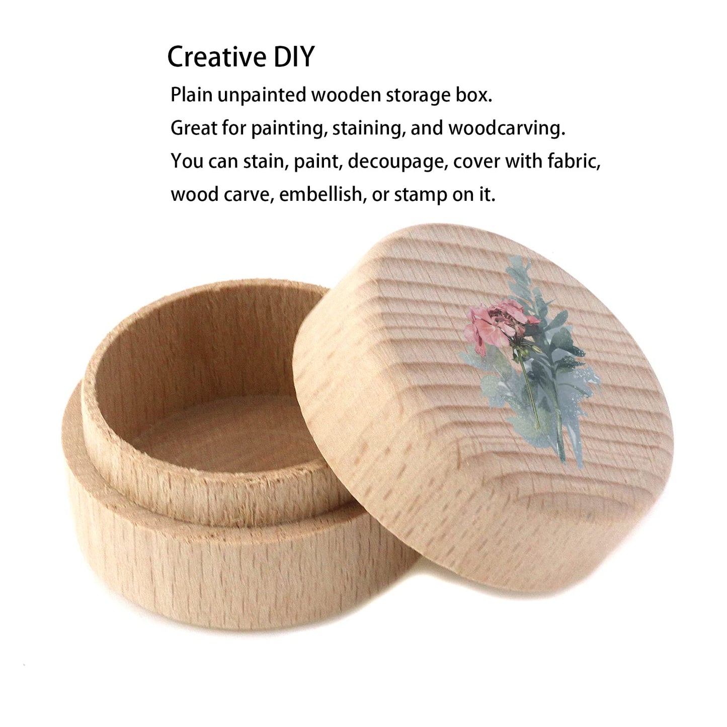 Tighall 4PCS Wooden Ring Box Bearer Mini Round Wooden Wedding Ring Unpainted Jewelry Trinket Box Container Case Storage DIY (2 x 1.35 inch)