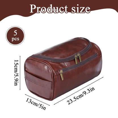 Hpmjz 5pcs Personalized Leather Toiletry Bag for Men Travel Shaving Bag with Hanging Hook Waterproof Kit Cosmetic bags Water-resistant Shaving Bag for Toiletries Accessories Travel Essentials Gifts