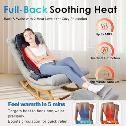 Back Massager with Soft Plush Fabric Cover, Massage Seat Cushion with 8 Vibration Motors & 2 Heating Levels, Chair Massager for Recliner, Office Chair, Sofa Use, Gifts for Dad Mom