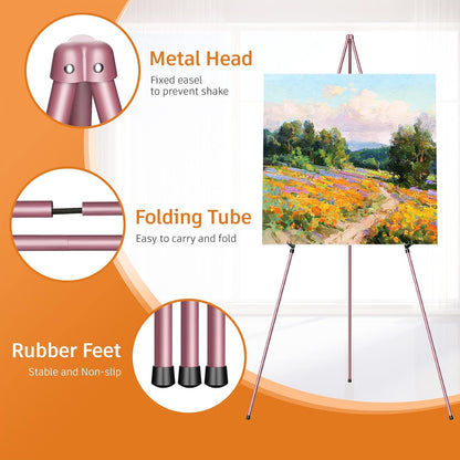 Easel Stand for Display, Aredy 63" Portable Painting Easel, Lightweight Metal Easels for Painting Canvas, Wedding Sign (4 Pack, Pink)