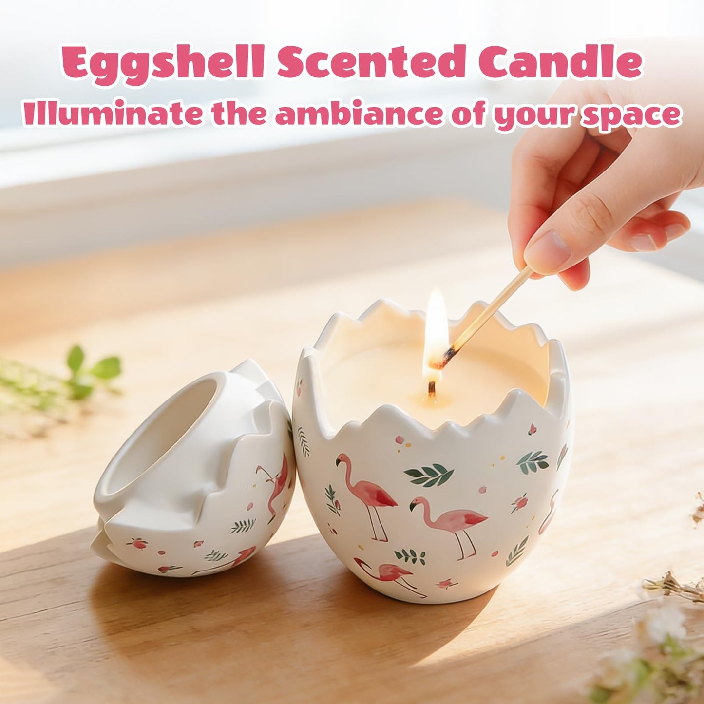 AMZWISH Ceramic Easter Egg, Flamingo Egg Candy Bow with Lid, Multi Function Holder for Jewelry/Trinket/Pens/Makeup Brushes, Easter Decorative Ornaments for Home/Office, Gift for Housewarming/Birthday