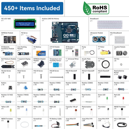 SunFounder 3-in-1 Super Starter Kit with Original Arduino Uno R4 Minima, IoT&Smart Car Projects, ESP8266 WiFi, Battery, 50+ Step-by-Step Tutorials for Beginners to Engineers, RoHS Compliant