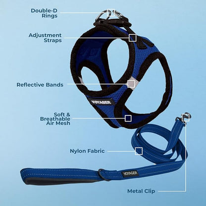 Best Pet Supplies Voyager Step-in Air All Weather Mesh Harness and Reflective Dog 5ft Leash Combo with Neoprene Handle, for Small, Medium and Large Breed Puppies - Royal Blue/Black Trim, Medium