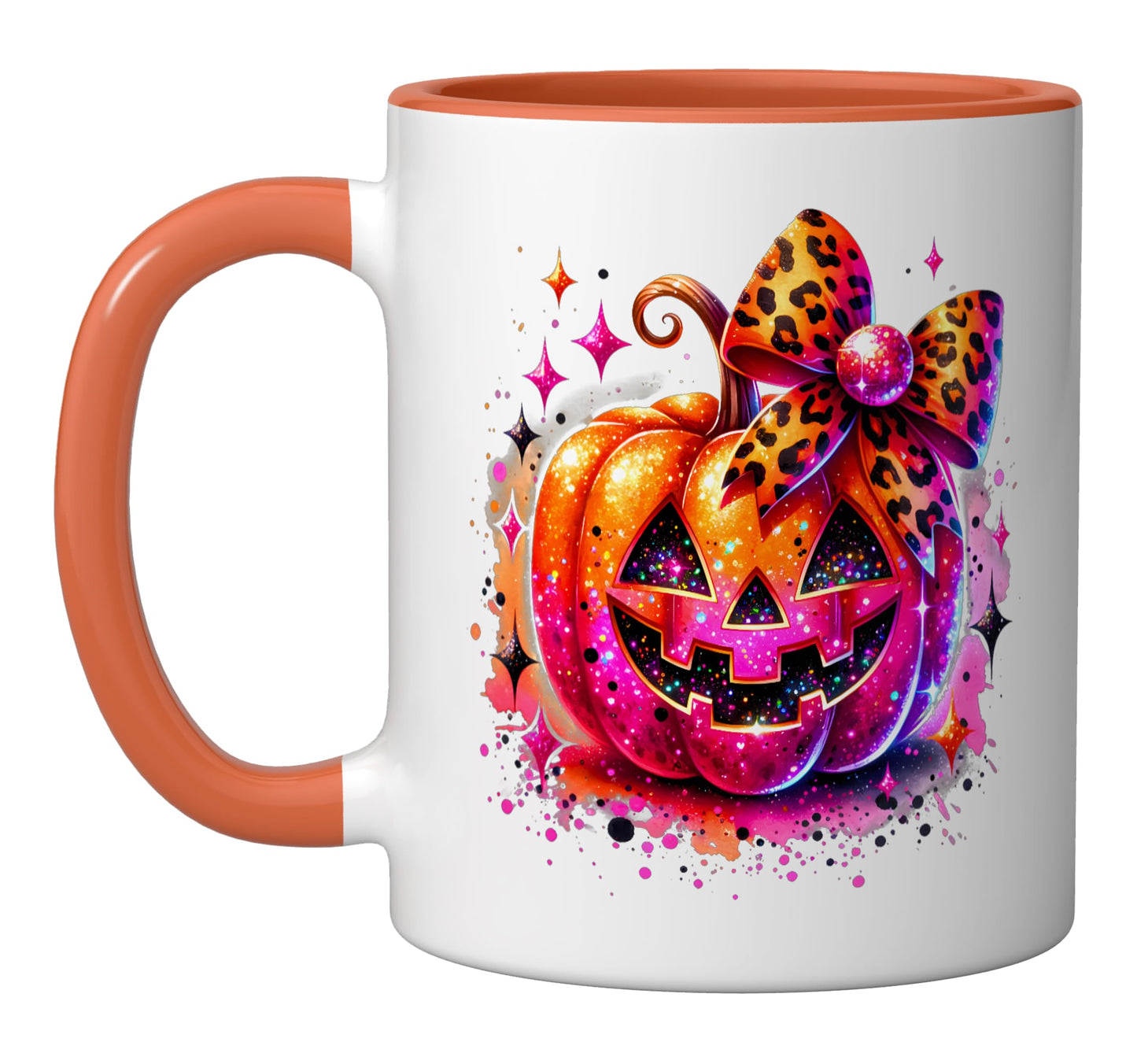 Cute Pumpkin Hair Bow Ribbon Halloween Outfit Women Girls Ceramic Mug, Orange/White