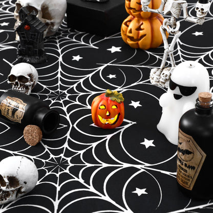 Oudain 2 Pcs Halloween Stretch Table Cover 6 Feet White Black Spider Web Spandex Table Clothes Gothic Spider Cobweb Scary Party Decorations for Halloween Home Decorations Party Celebration