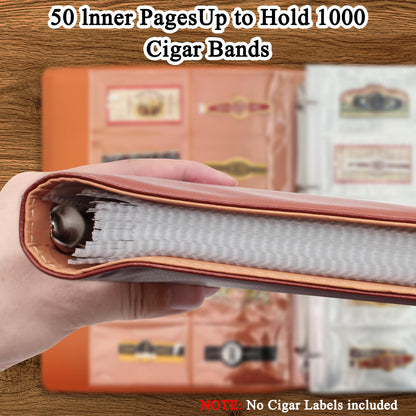 Cigar Label Album Binder, 50-Sheet Refillable Collector Book Holds 1000 Cigar Bands, PU Leather Hard Cover Cigar Label Storage Organizer, 12.6" x 10.6" Durable Display Folder for Cigar Lovers