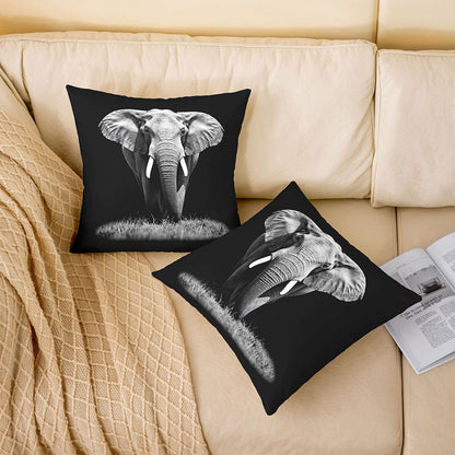 Feelyou Set of 2 Elephant Throw Pillow Covers, 3D Wild Animal Pattern Cushion Case for Home Living Room Decor, Reversible Exotic Style Theme Decorative Throw Cushion Case, 18x18 Inches