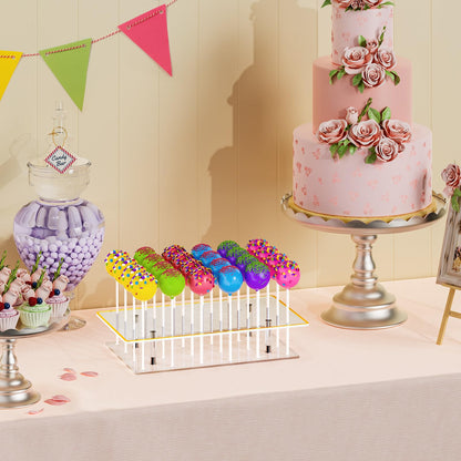 DEMEGA Cake Pop Stand 24 Holes Lollipop Display Stand, Acrylic Clear Cake Pop Holder Lollipop Display for Dessert Table Weddings Birthday Party Halloween Candy Decorative