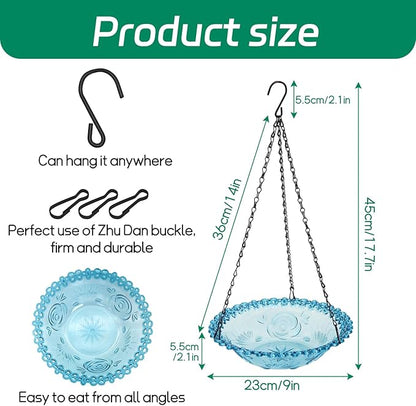 Bird Bath Hanging Seed Feeder Garden Plate Hanging Tray for Wild Backyard Attracting Birds (Blue-Single Bath)