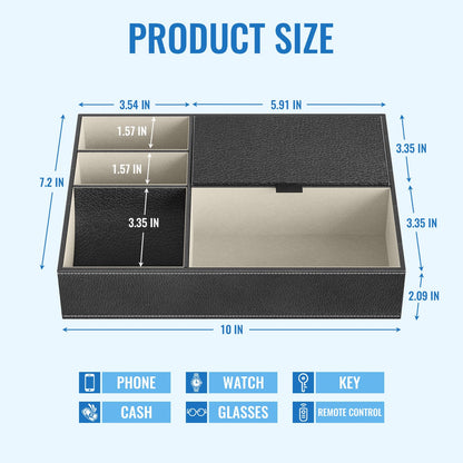 Baoyun Mens Valet Tray Organizer, Mens Jewelry Box, Nightstand Organizer for Men with 5 compartments, Faux Leather Key Tray for Entryway Table, Bedside Storage for Watch, Coin, Phone Gifts for Men