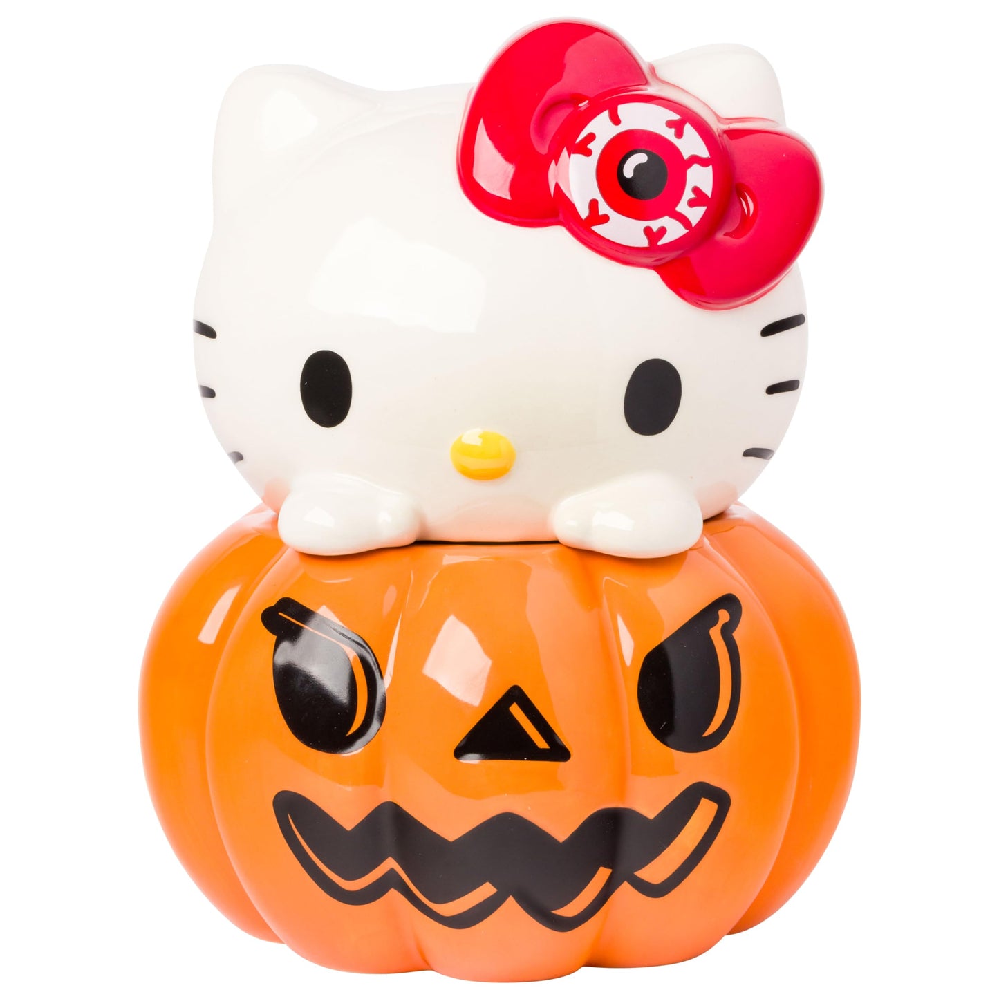 Silver Buffalo Sanrio Hello Kitty Halloween Pumpkin Jack O'Lantern 3D Sculpted Ceramic Cookie Snack Candy Jar (Medium)