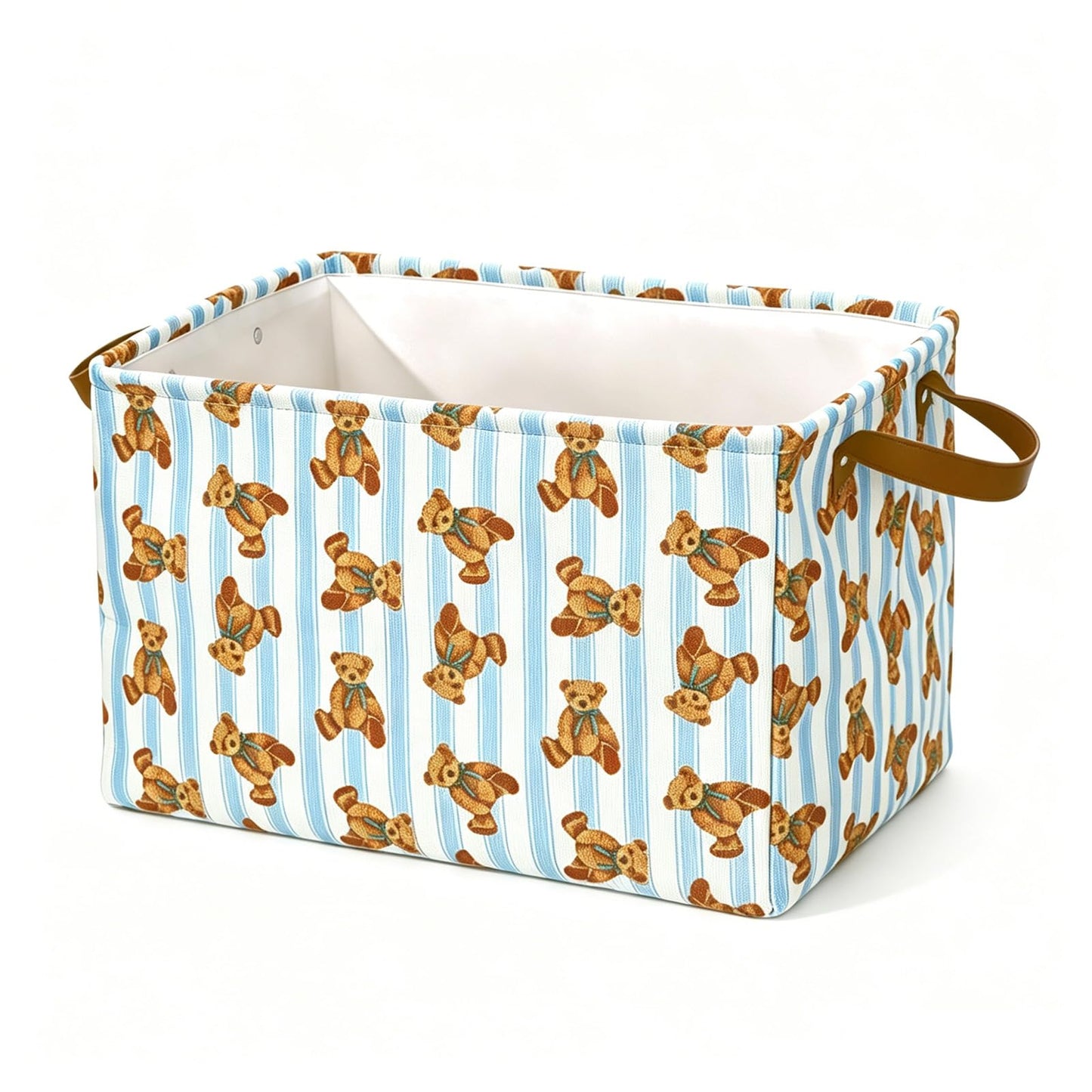 JarThenaAMCS 2 Pcs Cute Bear Storage Basket with Handles Blue Striped Bear Cube Storage Bin Foldable Fabric Container Organizer Box for Home Office Dorm Closet Shelf Toy