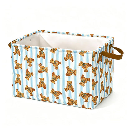 JarThenaAMCS 2 Pcs Cute Bear Storage Basket with Handles Blue Striped Bear Cube Storage Bin Foldable Fabric Container Organizer Box for Home Office Dorm Closet Shelf Toy