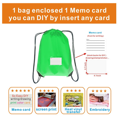 Drawstring Backpack Bulk 20 Pcs Draw String Bags DIY Gym Sports Traveling Yoga Cinch Bag Sackpack Drawstring Memo Card (green)