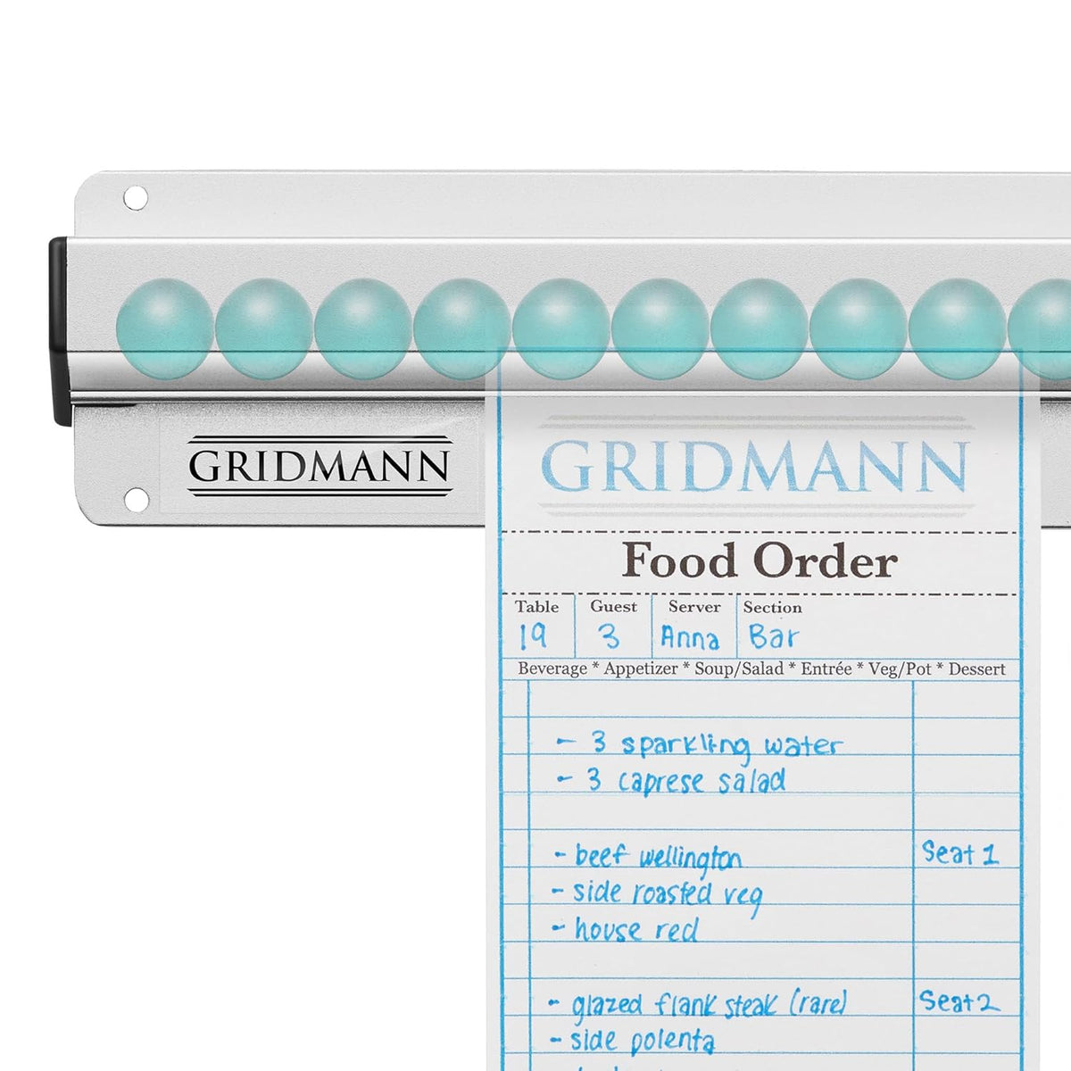 GRIDMANN 16-inch Slide Check Rack, Aluminum Restaurant Ticket Holder for Commercial Kitchen Food Orders