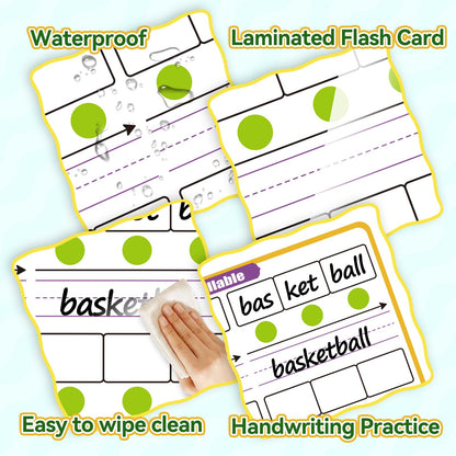 PraxiKidy 12 Pack Phonemic Awareness Dry Erase Flash Card,Phonics Games Science Reading Manipulative Speech Therapy Material Elkonin Box 1st Grade Classroom Must Haves Teacher Homeschool Supplies
