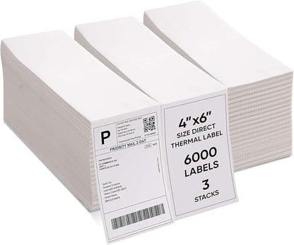 PackGurus 4"x6" Fanfold Direct Thermal Labels Commercial Shipping Label with Perforated line for Thermal Printers, Compatible with Zebra & Rollo Printer (3 Stacks - 6000 Labels)