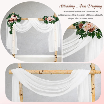 Showgeous 2 Panels White Window Scarf Valance Sheer Canopy Bed Curtains 52" X 144" Extra Long Topper Window Treatment Elegant Curtain Scarves Soft Voile Swag Curtain Drapes for Wedding Arch Home Decor