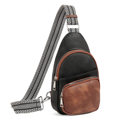 CLUCI Small Sling Bag for Women, Vegan Leather Fanny Pack Crossbody Bags for Women, Chest Bag With Guitar Strap