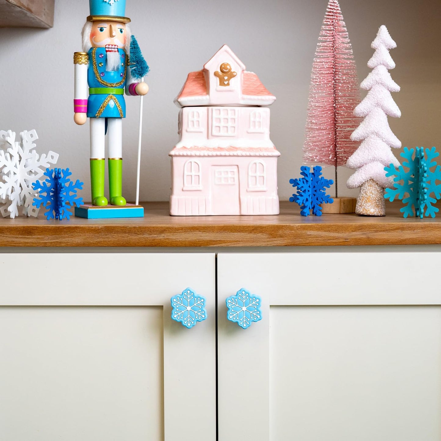 Knobēz: 12pk Snowflake Decorative Knob Covers - Blue Winter Cabinet Decor