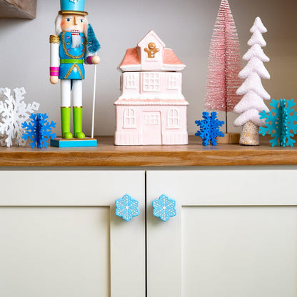 Knobēz: 12pk Snowflake Decorative Knob Covers - Blue Winter Cabinet Decor