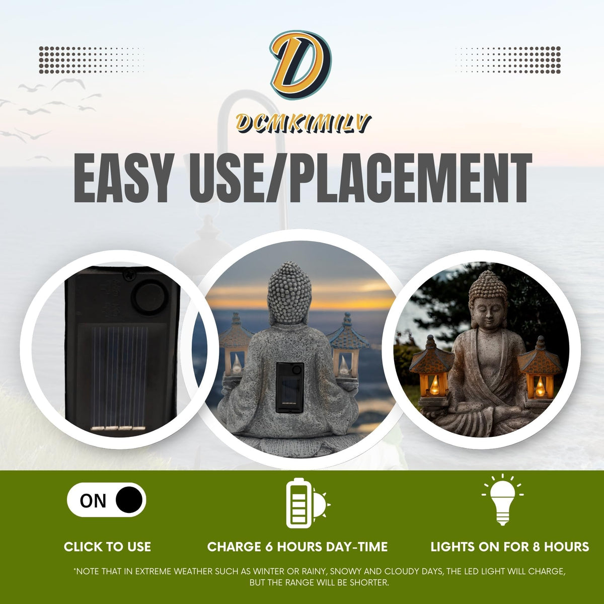 Dcmkimilv Buddha Outdoor Solar Figurine Decor Light, Meditation Small Elegant Garden Statues, Gifts for Mom, Halloween Décor Waterproof Patio Balcony Yard Lawn Ornament 8.66”