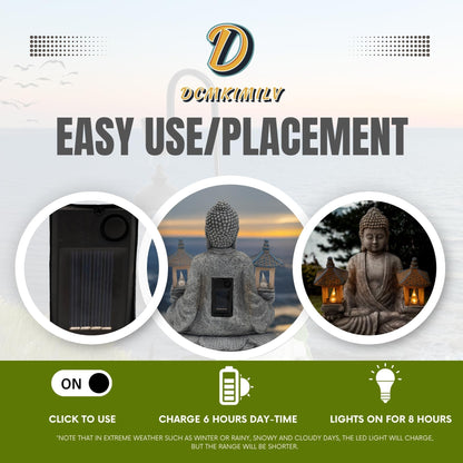 Dcmkimilv Buddha Outdoor Solar Figurine Decor Light, Meditation Small Elegant Garden Statues, Gifts for Mom, Halloween Décor Waterproof Patio Balcony Yard Lawn Ornament 8.66”