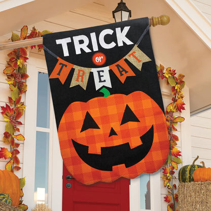 Trick Or Treat Pumpkin Burlap Halloween House Flag 28" x 40" Briarwood Lane