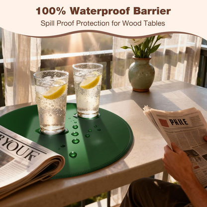 Rinpon Round Vinyl Green Placemats Set of 6, Faux Leather Waterproof Wipeable Heat Resistant Place Mats, Washable Table Mats for Halloween, Thanksgiving & Christmas Dinner(Green)