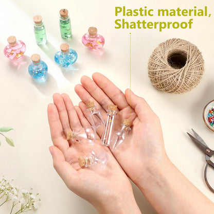 Geiserailie 50 Pieces Small Tiny Plastic Spell Jars Bottle with Cork Stopper Witchy Gifts Witchcraft Supplies Wishing Bottles with Eye Screws Funnel Rope for DIY Crafts(Plastic, Style A)